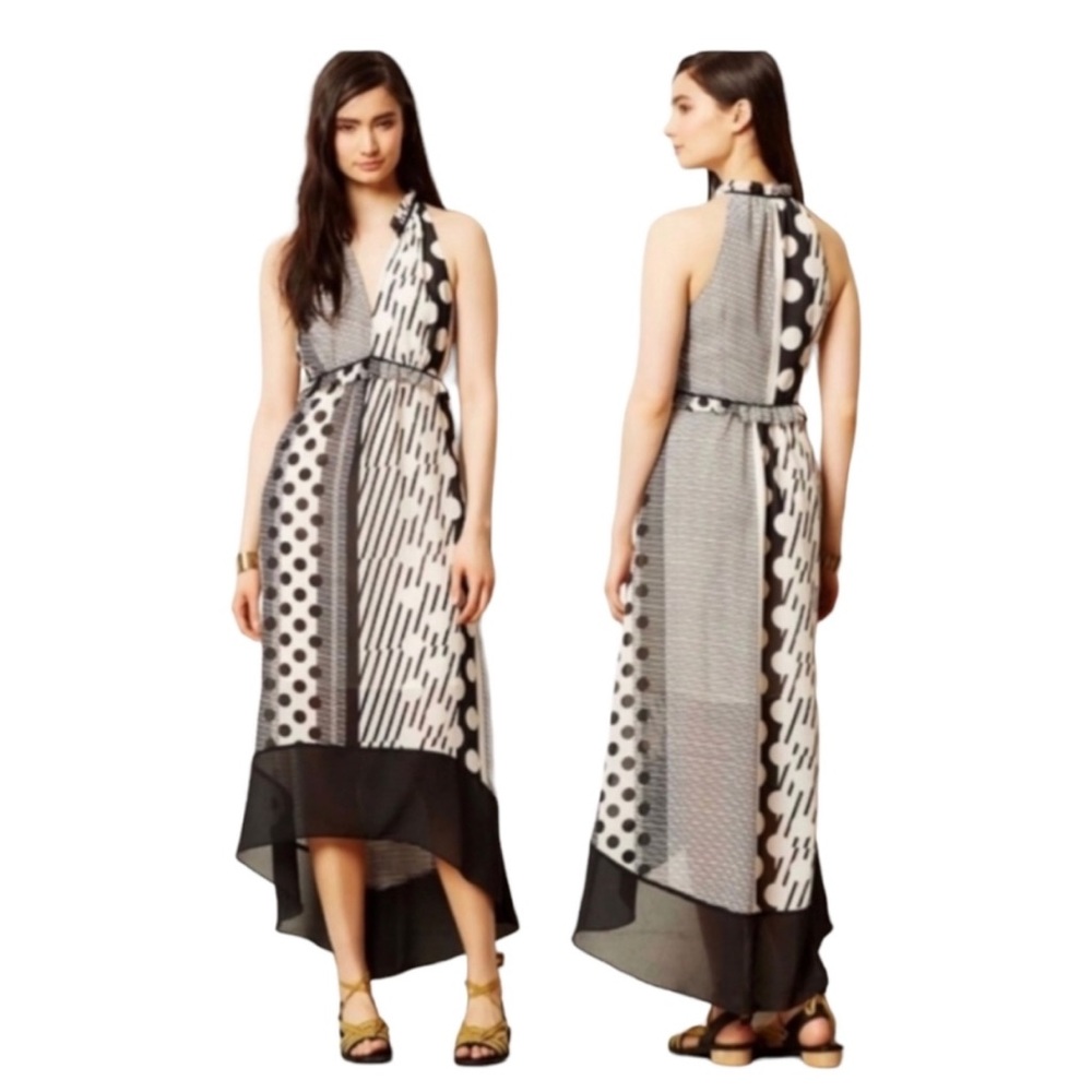 Anthropologie Maeve Geometric Dots/Stripes Halter Hi-Lo Dress Size 2